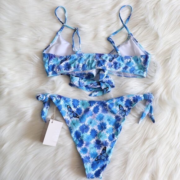 NEW White Blue Butterfly Floral Bikini Swim Set Size Large - Picture 8 of 11